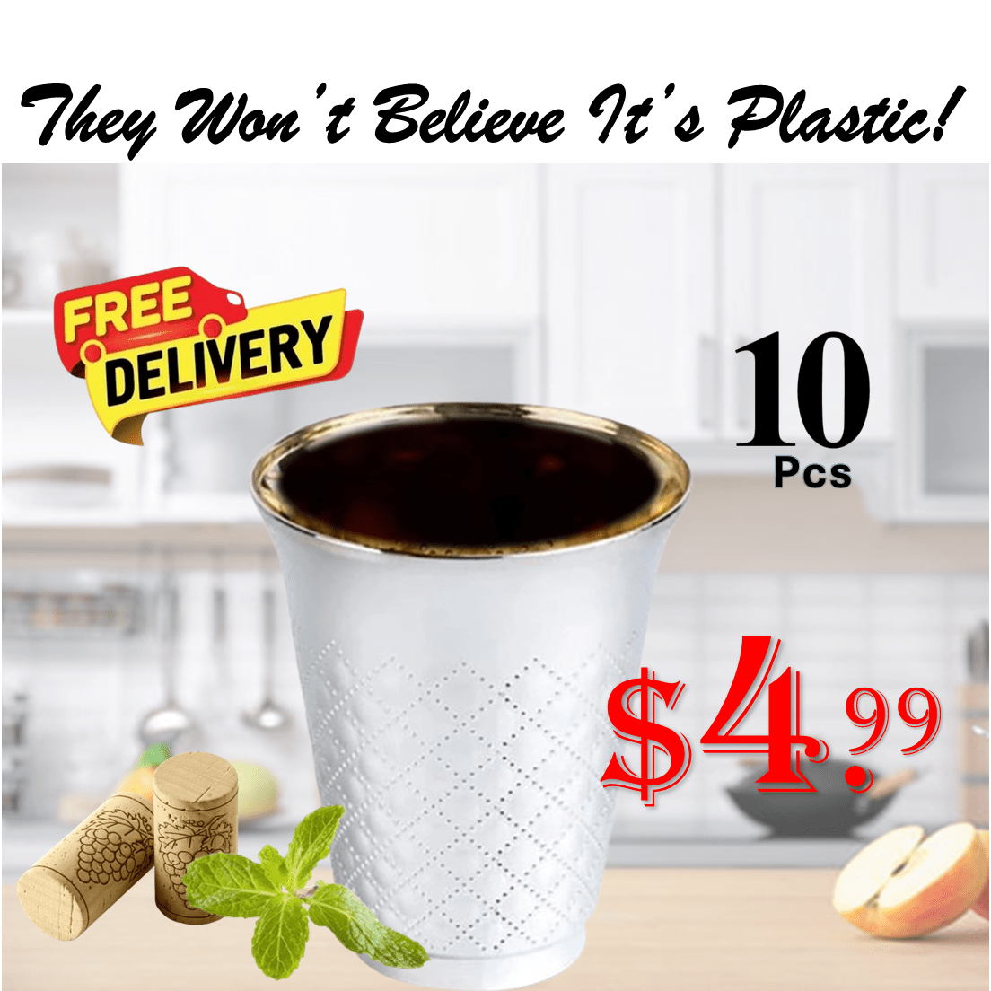 5oz Plastic Wine Kiddush Cup Silver Decor Diamond Disposable Cups Decorline