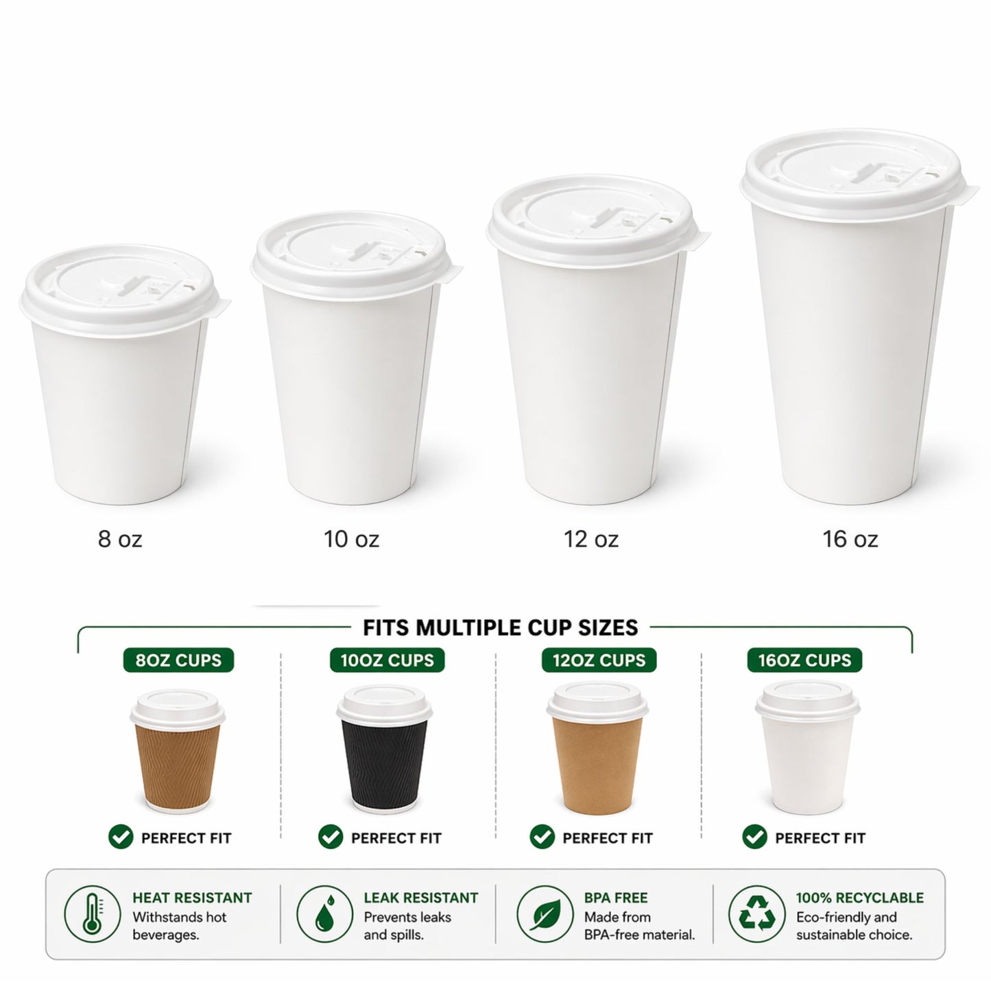 *WHOLESALE* White Plastic Lids for 8 oz Poly Paper Cups Hot and Cold 1000/Case Paper Cups VeZee