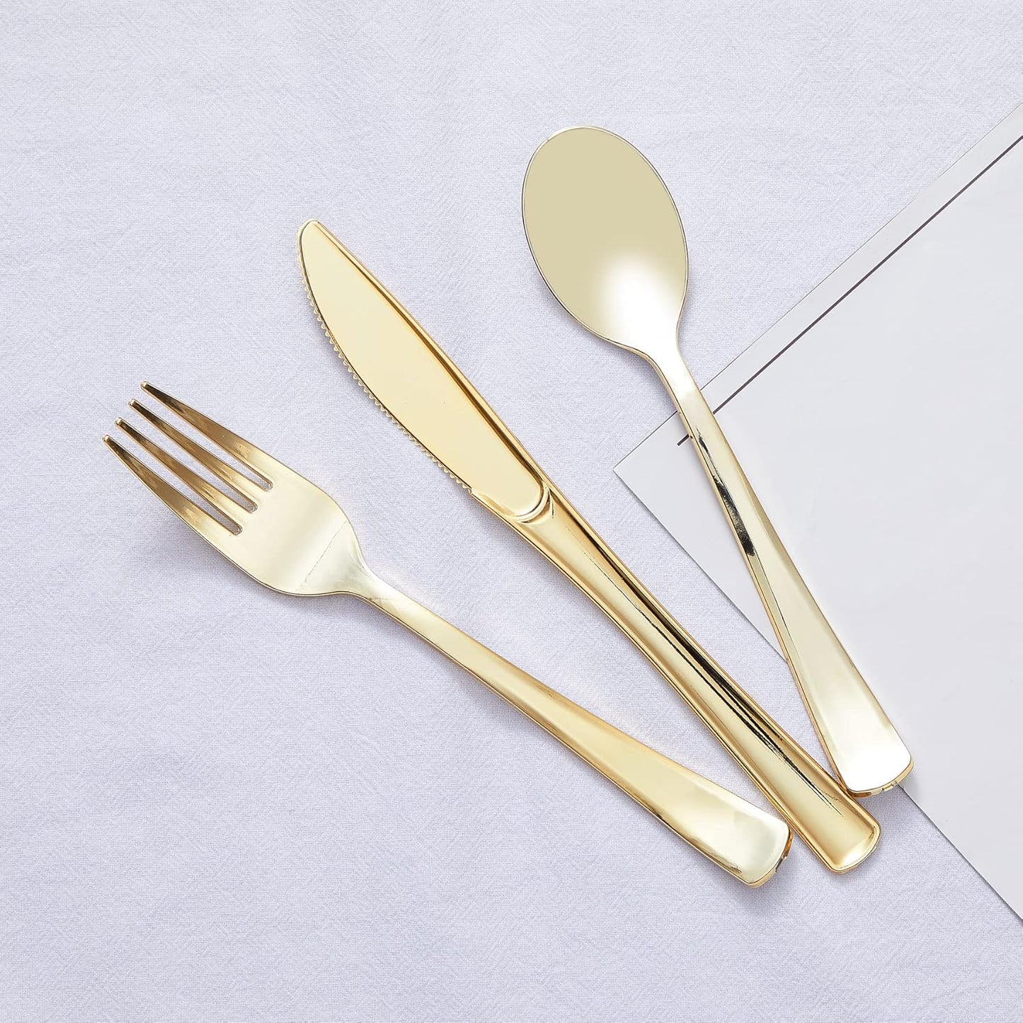 Cutlery Silverware Extra Heavyweight Disposable Flatware Knives Gold Tablesettings Lillian