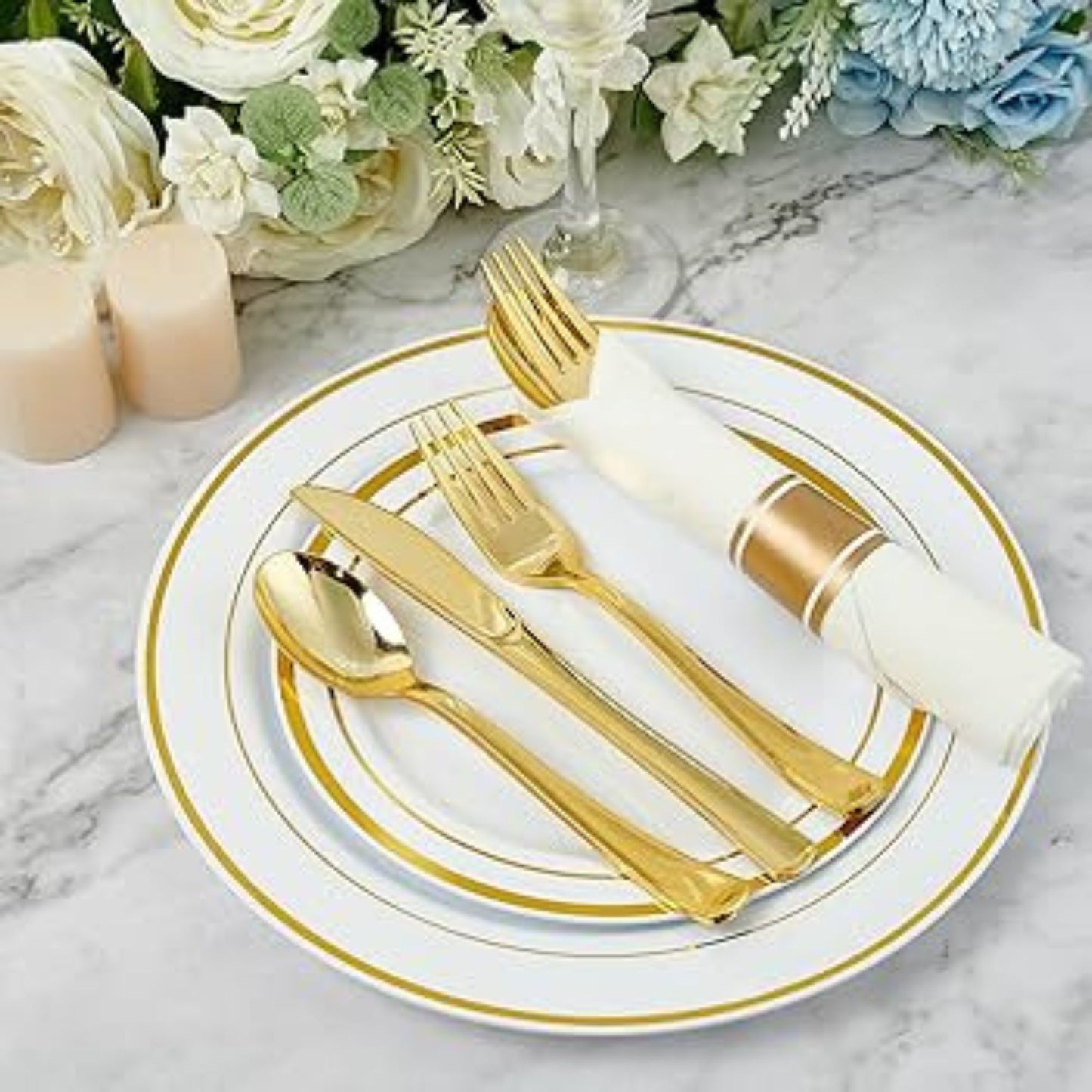 *BULK* Pre-Rolled set Cutlery Combo Spoon, Knife, Forks and Napkin Polished Gold Flatware Sets Lillian