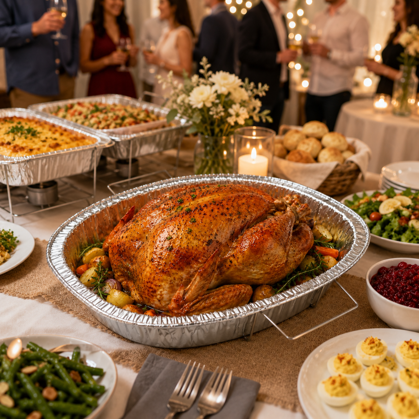 Oval Turkey Roasting Aluminum Pan with Handles & Free 3-in-1 Basting Kit Disposable Roasting Pans VeZee