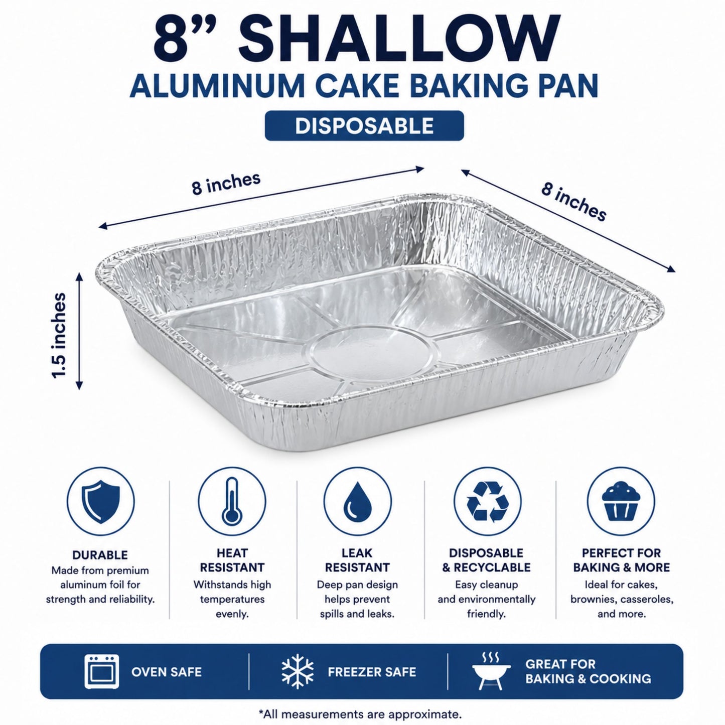 8" SHALLOW (1.5" width) With Dome Lids Aluminum Cake Baking Pan Disposable Disposable Square Cake Pan VeZee
