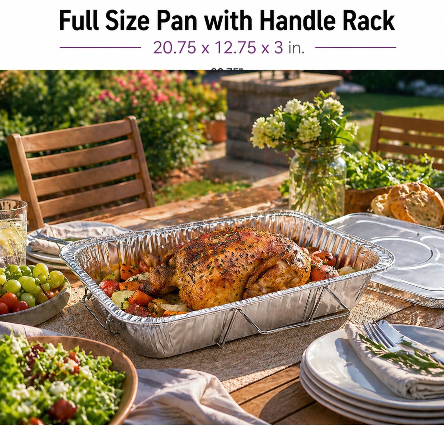 Full Size Pans with Handle Rack 20.75X12.75X3 in. Disposable Aluminum Full Size Pans VeZee