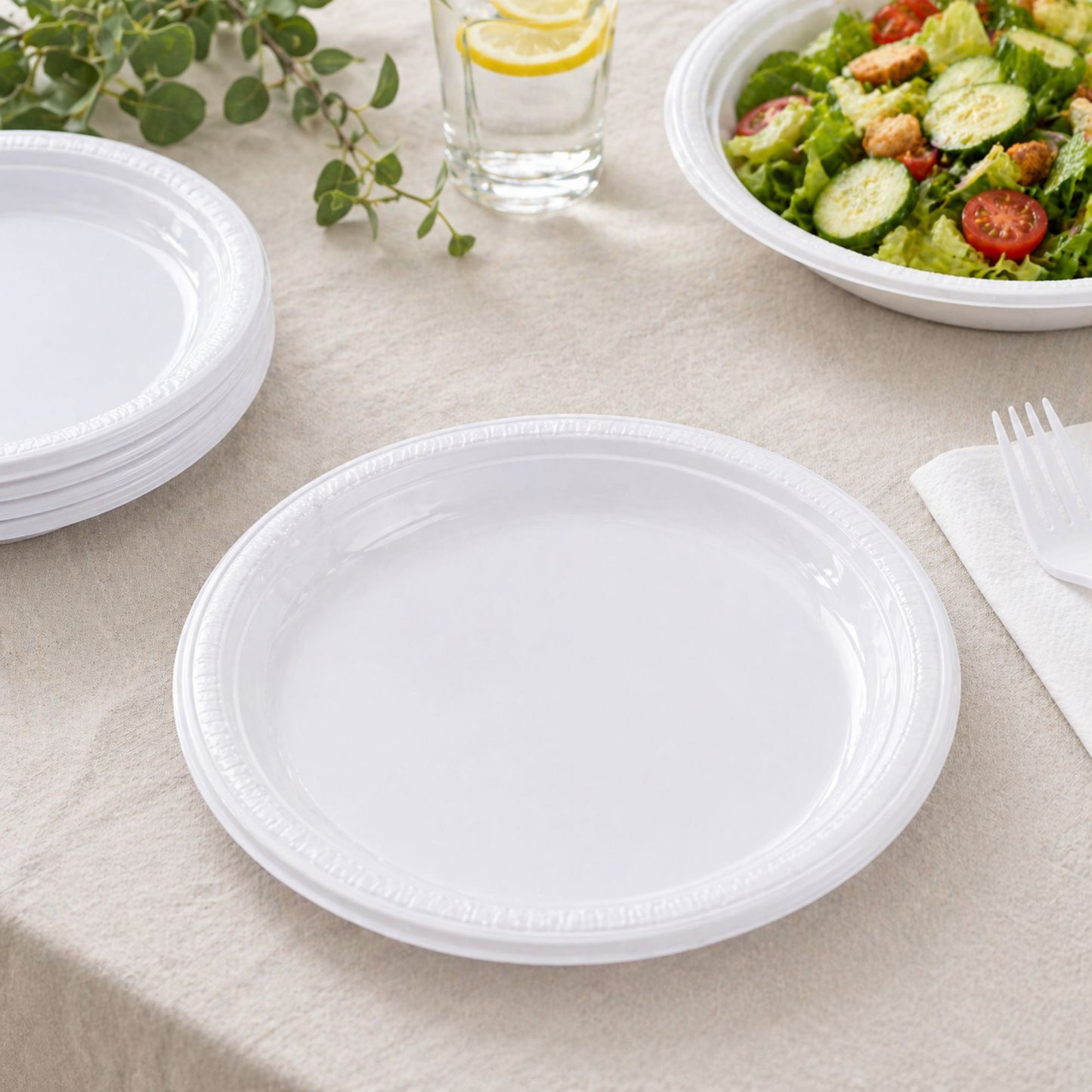 7" White Plates Plastic Disposable Disposable Plates Party Dimensions