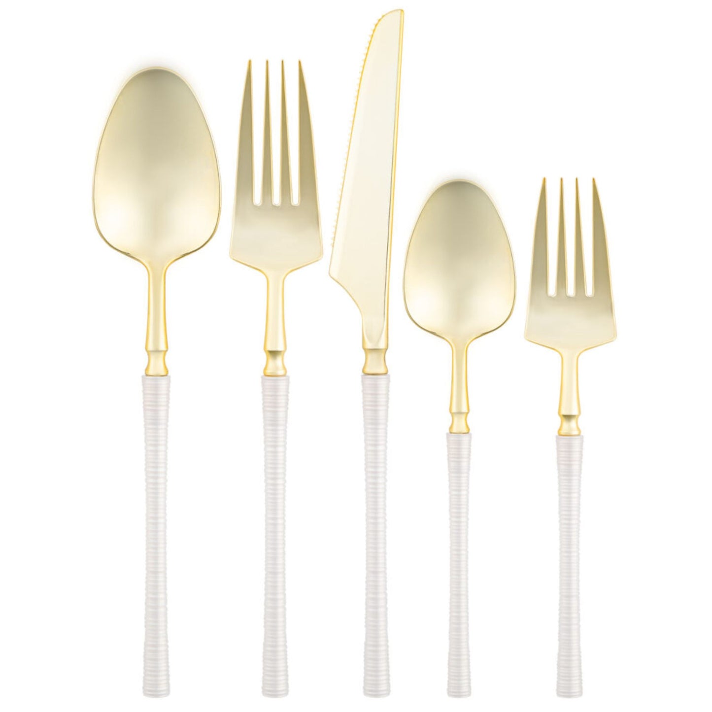 8" Elegant Disposable Pearl/Gold Dinner Forks: Ribbed