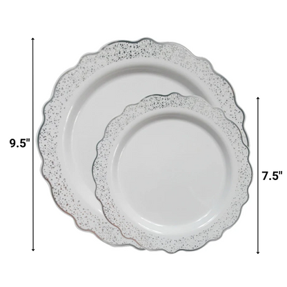 CONFETTI COLLECTIONS PLASTIC WHITE SILVER TABLEWARE PACKAGE Plates Decorline   