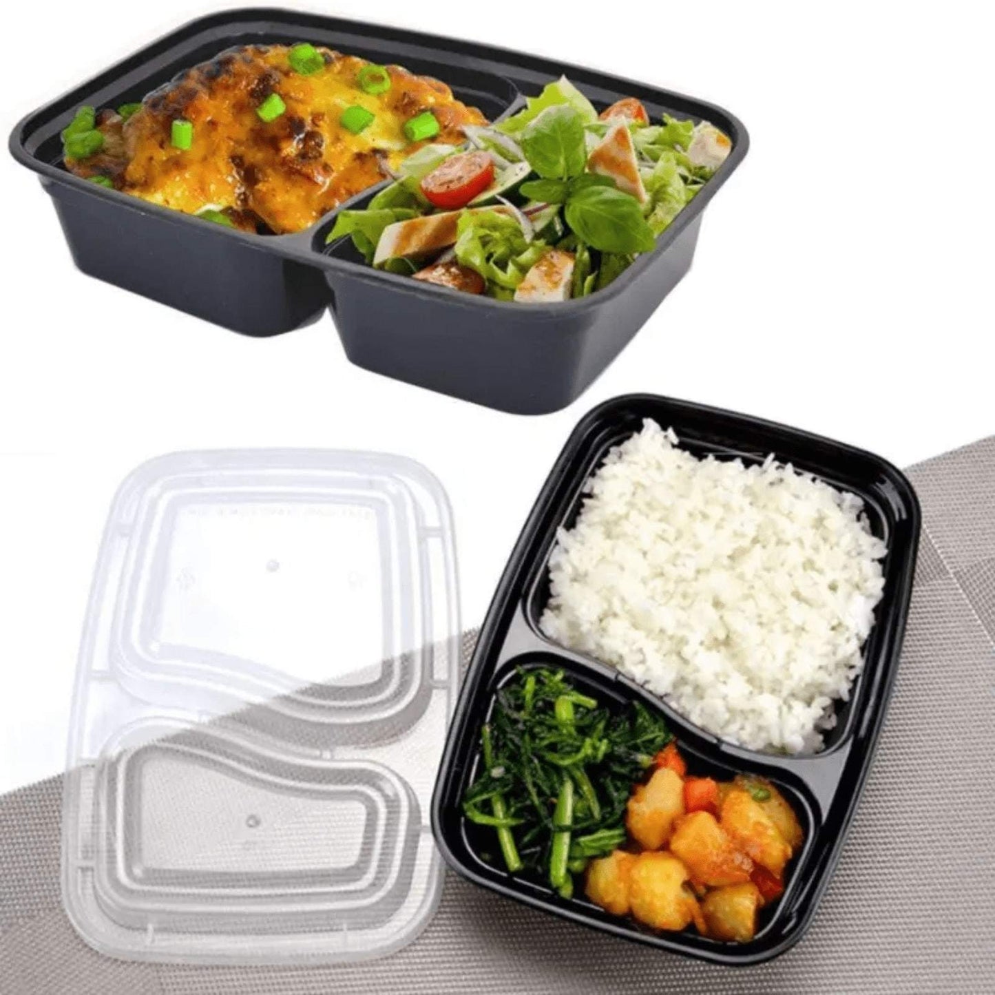 30oz Black Rectangular 2 Section MealPrep Containers With Clear Lids Food Storage & Serving VeZee