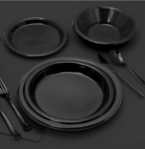 *JUMBO PACK* Cusine 9" Light Weight Black Plastic Plates Disposable Plates Blue Sky