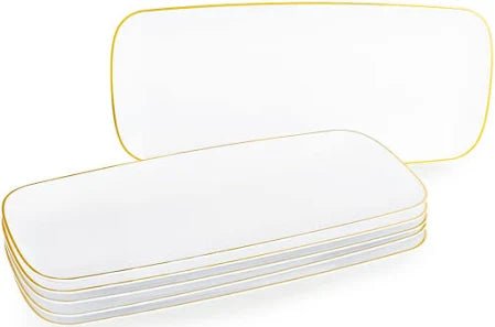 Organic 16″. White Gold Rim Tray Rectangle Plastic Disposable Disposable Serving Trays Blue Sky