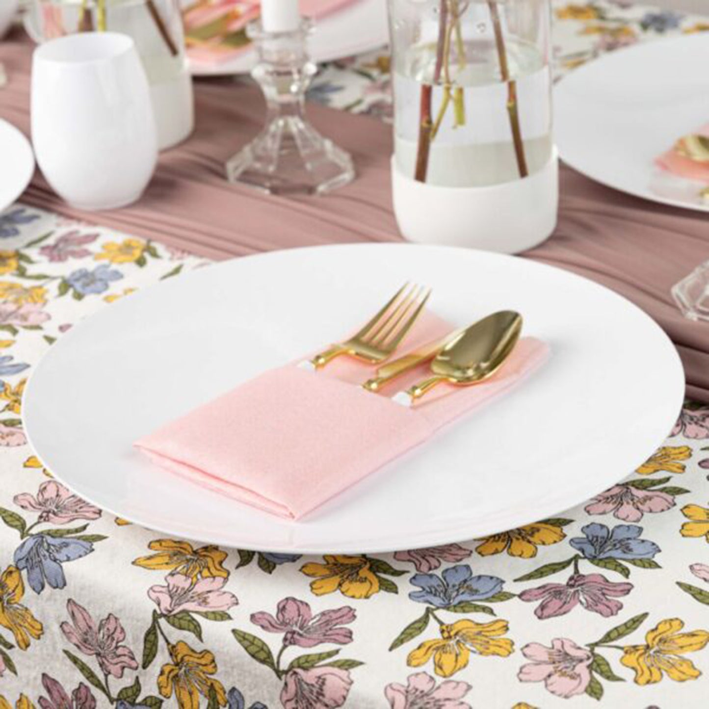 White Hammered Plastic Charger Tablesetting Blue Sky