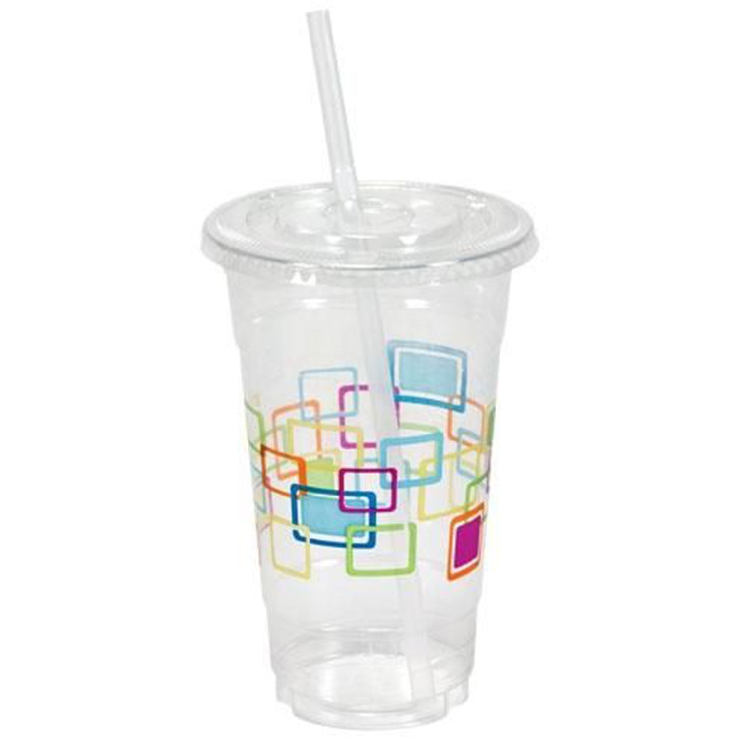 Nicole Home Collection Premium Plastic Deco Cups with Lids and Straws 24 oz 10 Pack