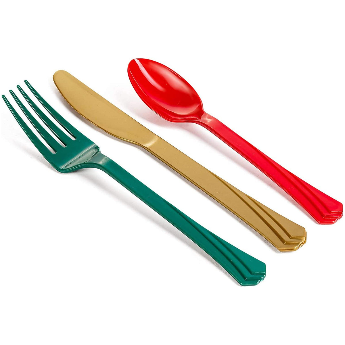 Hanna K. 240-Piece Plastic Cutlery Set, Red Green Gold Forks Spoons Knives Cutlery Set Hanna K