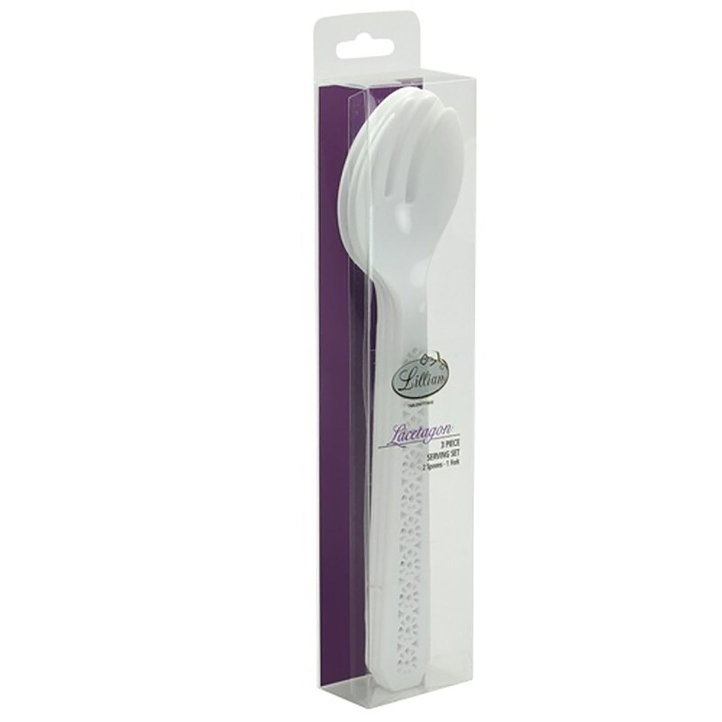 Lacetagon Serving Set Two Spoons and One Fork Pearl 10" Tablesettings Lillian