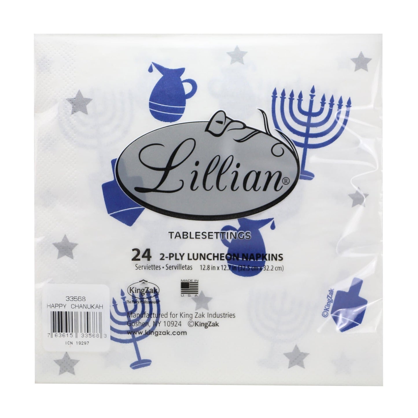 Happy Chanukah Luncheon Blue Paper Napkins 2-Ply 24 count Napkins Lillian Tablesettings