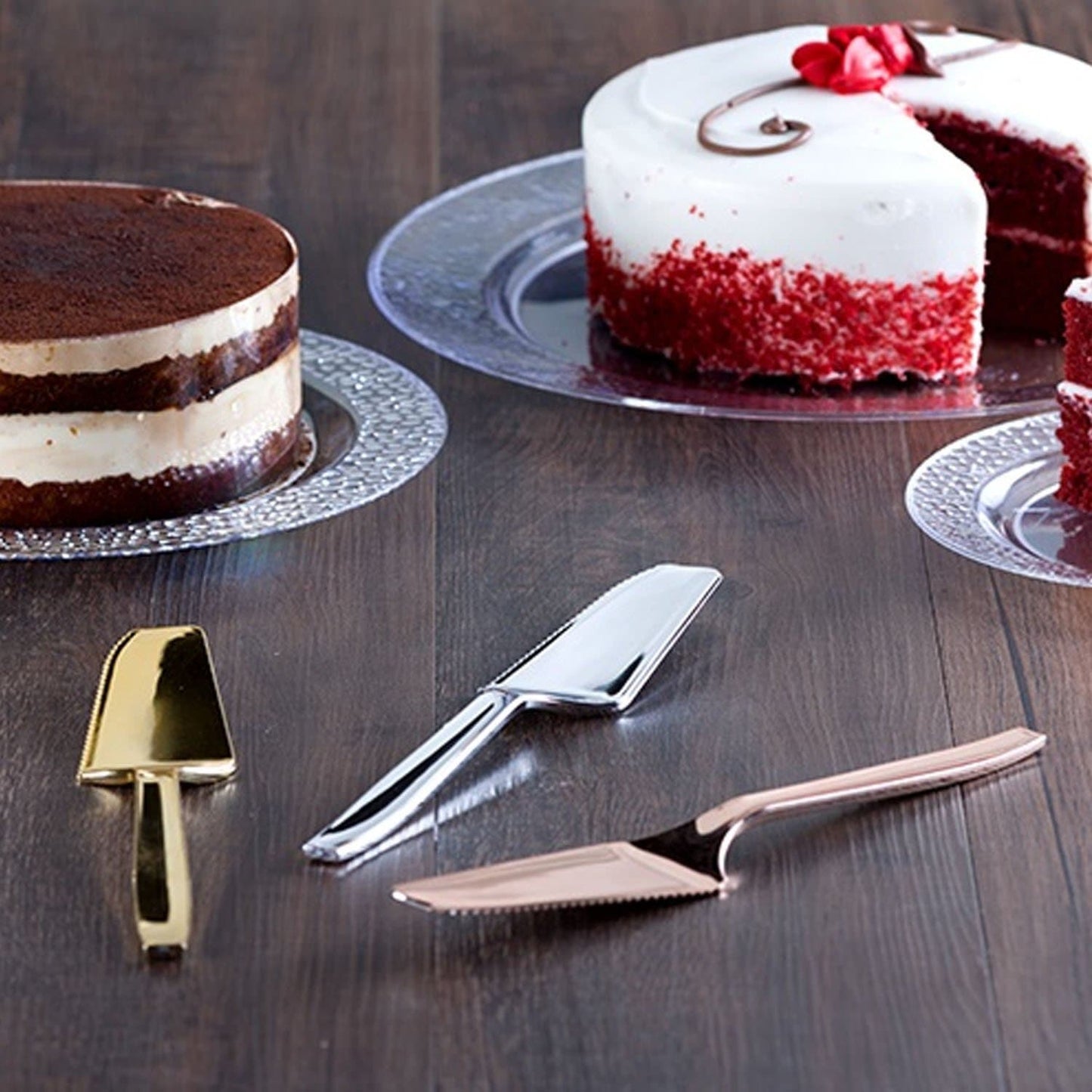 9" Cake Server Set Plastic Silver Polished Cake Servers Lillian