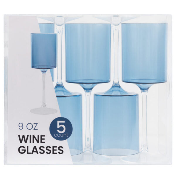 Two Tone 9 Oz Blue/Clear Plastic Wine Goblets Wine & Champagne Blue Sky   