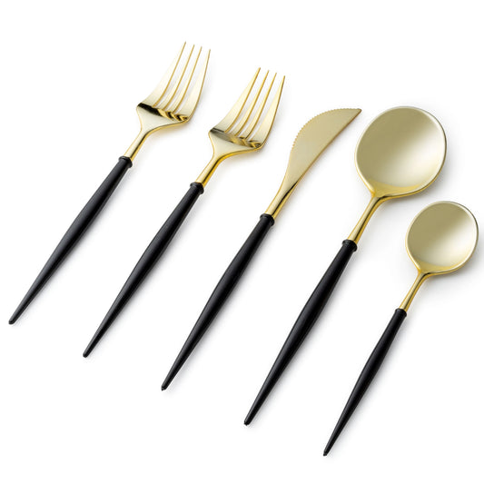 Noble Collection Shiny Gold Top/Black Bottom Flatware Set Tablesettings Decorline   