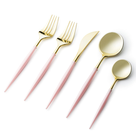 Noble Collection Shiny Gold Top/blush Pink Bottom Flatware Set Tablesettings Decorline   
