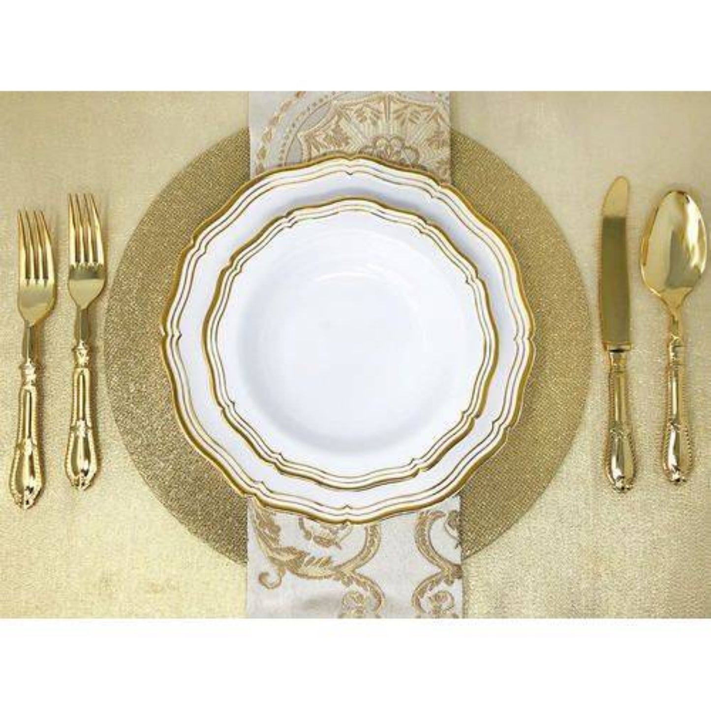 Aristocrat 10" White & Gold Plastic Dinner Plate 10 Pack Disposable Plates Decorline