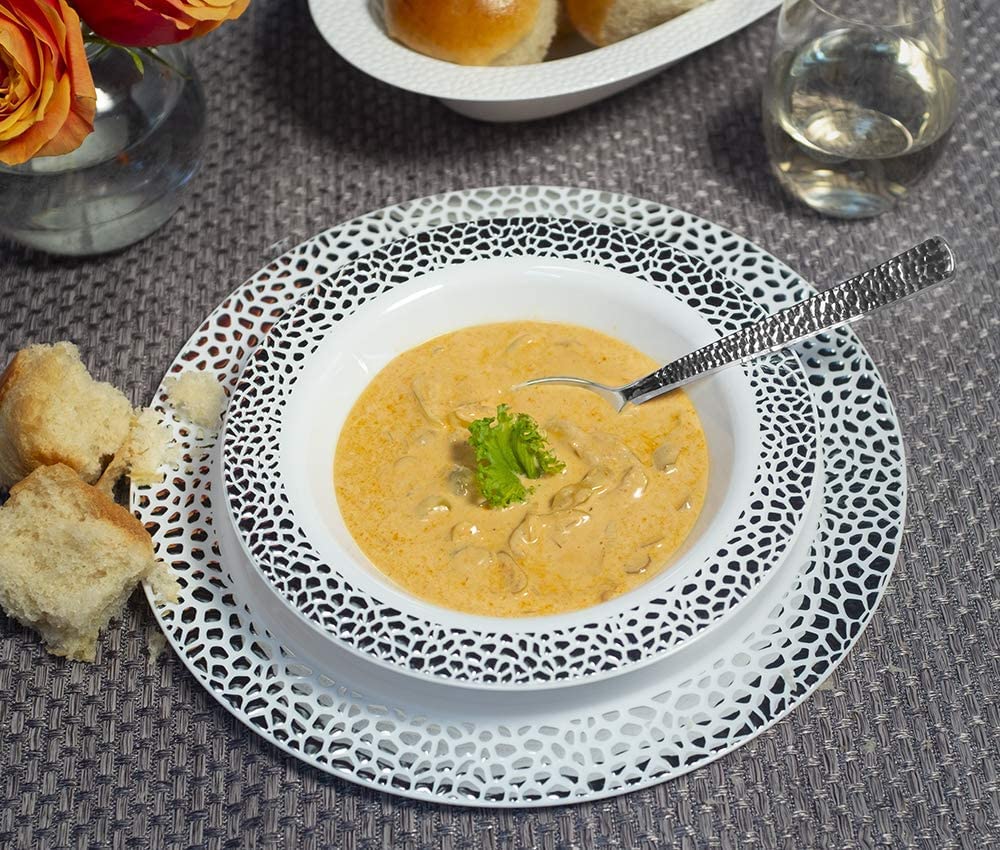 Lilian Tablesettings 160 Pcs Disposable Hammered Extra Heavyweight Silver Plastic Tableware Tablesettings Lillian