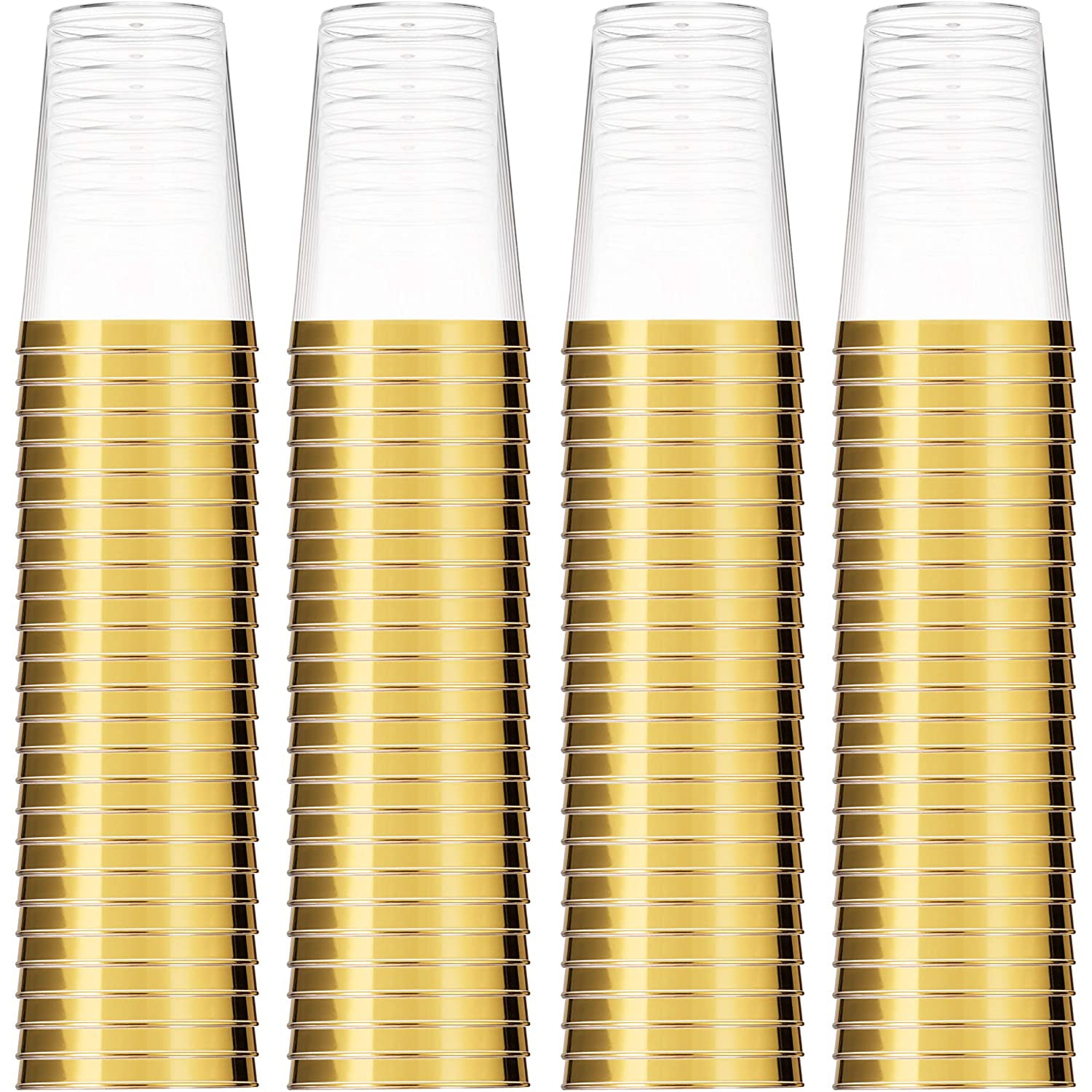 "BULK" Plastic Disposable Cups Gold Rim Tumblers 10 oz Jumbo Pack Cups Blue Sky   