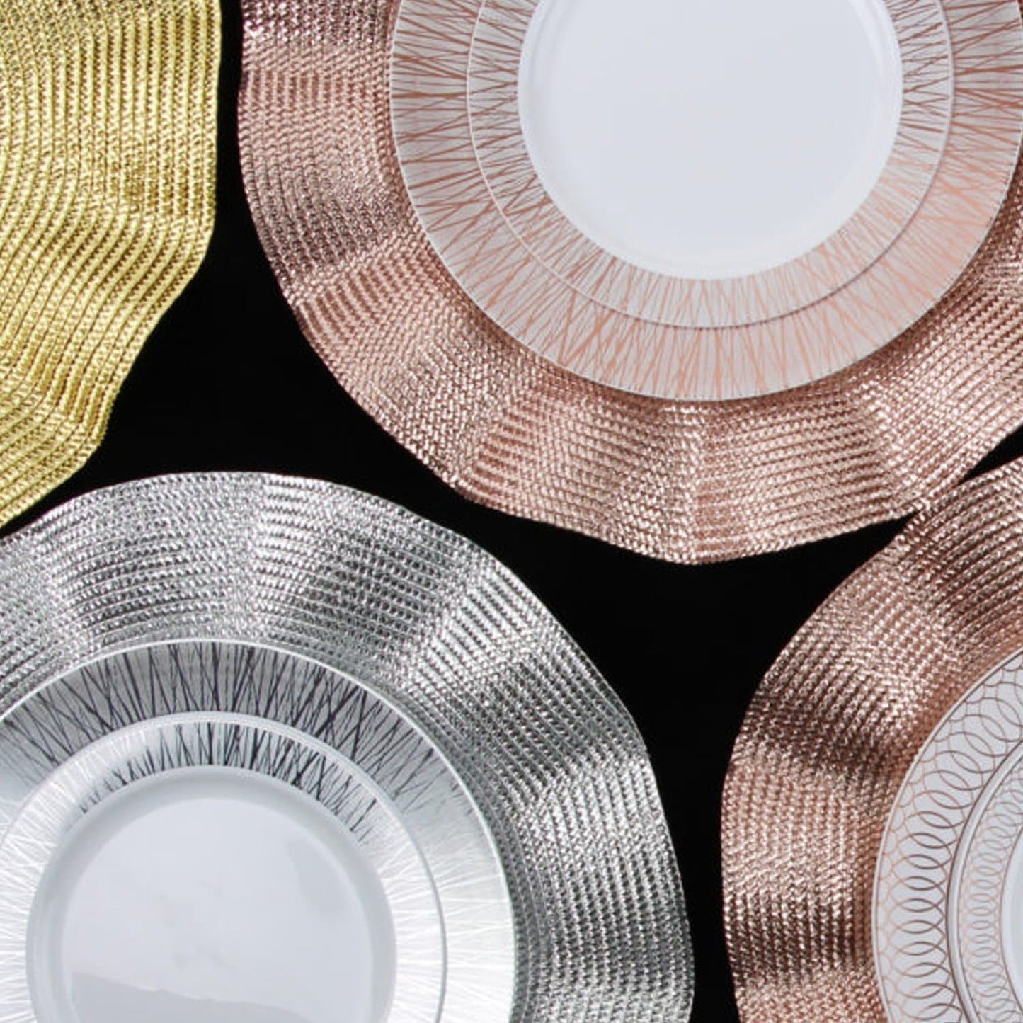 Rose Gold Plastic Braided Chargers 14.5" 2 Pack Tablesettings Decorline