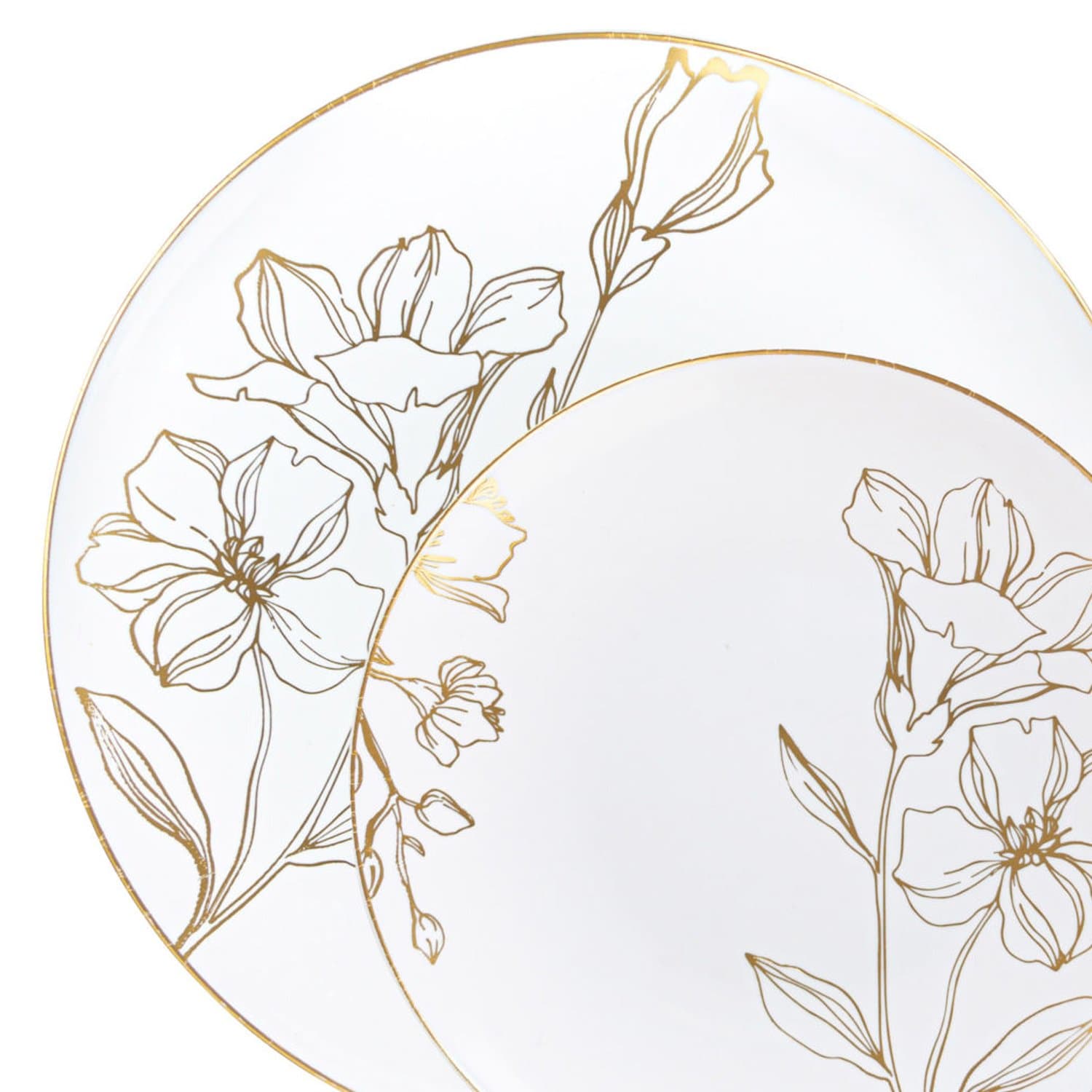 COMBO Antique Gold Floral Dinner Plates. Elegant Wedding Dinner Plates, Salad Plates, Forks, Spoons, Knives,Cups Plates Blue Sky   