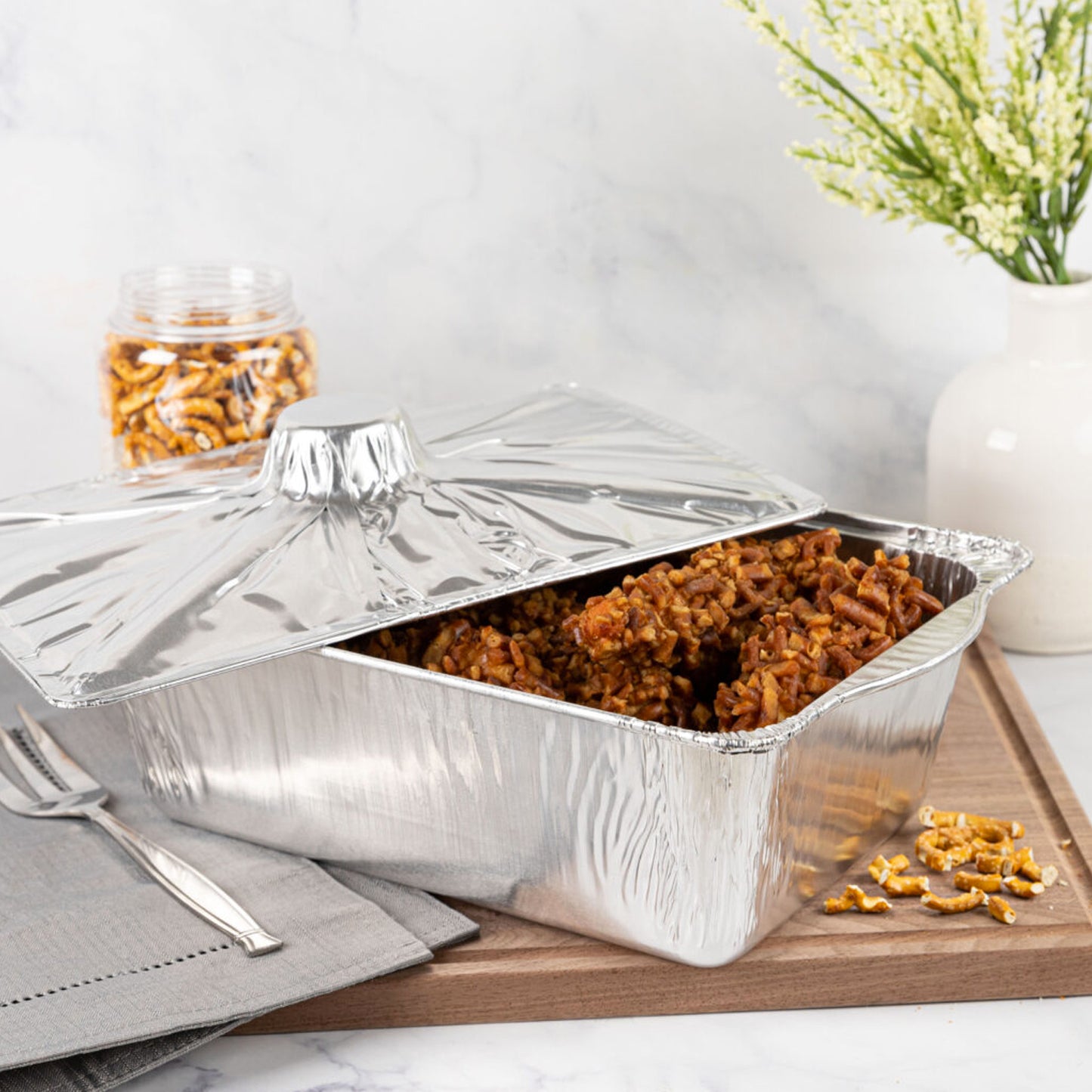 Jet Foil Disposable Aluminum 1 LB Large Rectangle Pots With Lids Combo Disposable Blue Sky