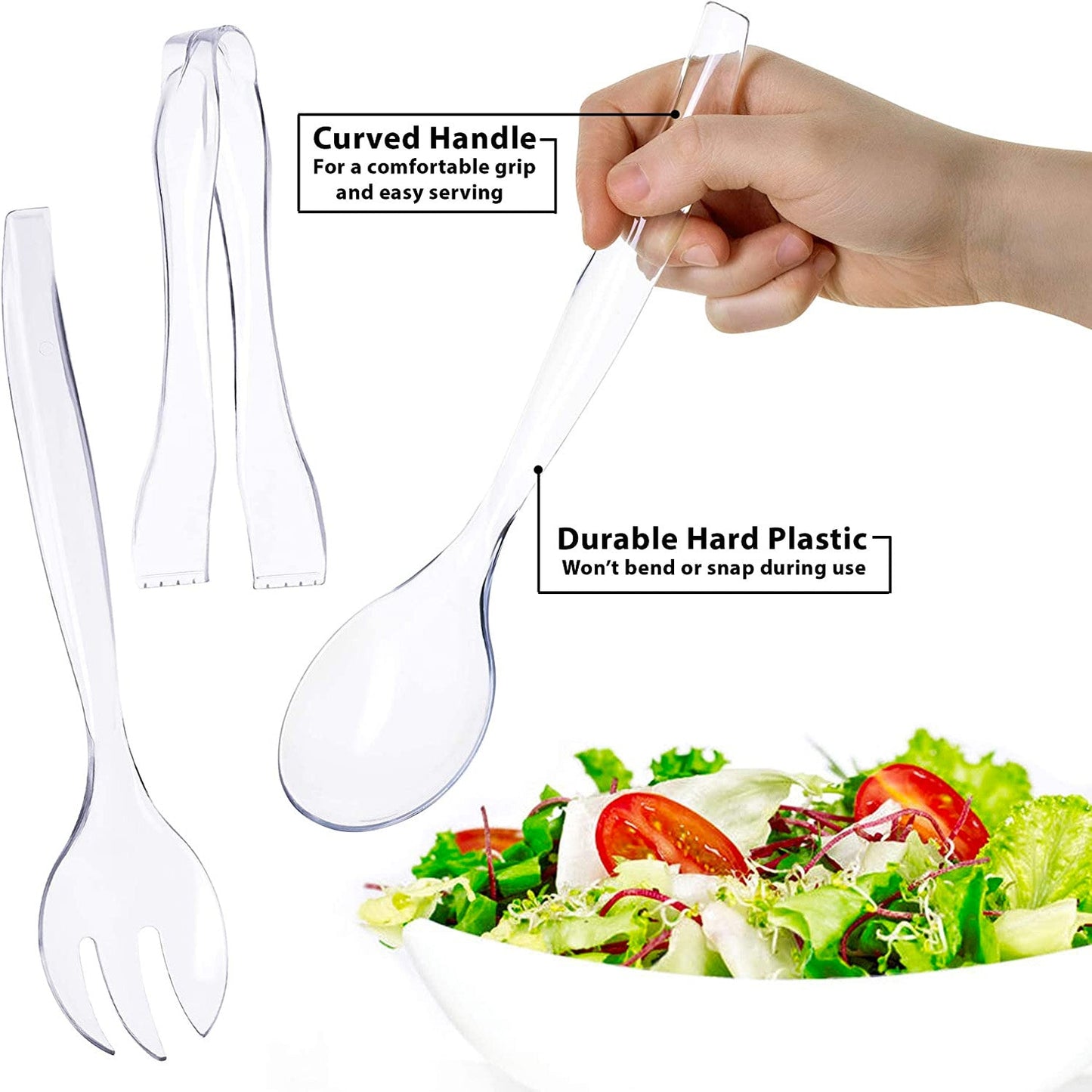 Plastic Serving Utensils, Heavy Duty Clear Disposable Utensils, 3 Each in One Set, 18 Pieces Serverware Vezee