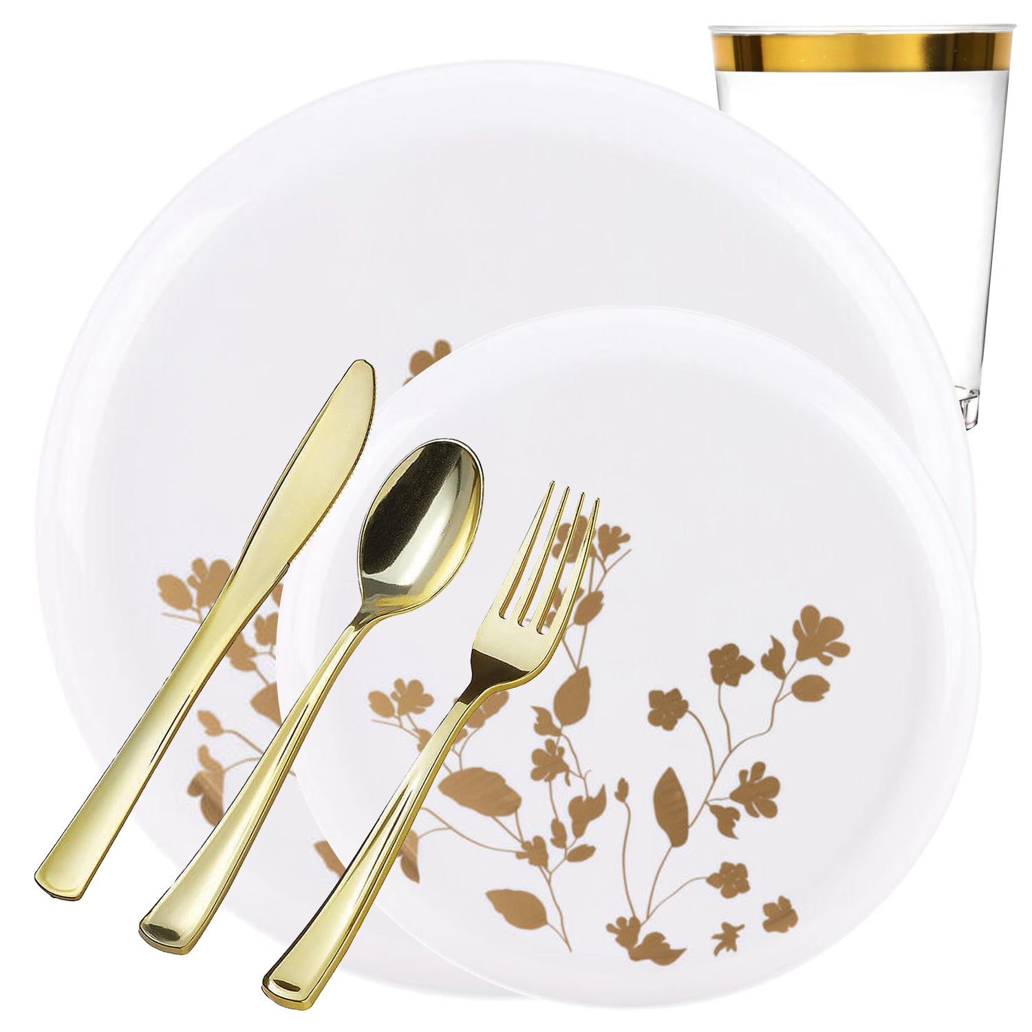 Garden Collection White and Gold Round Dinner Tableware Package Set Plates Decorline 20  