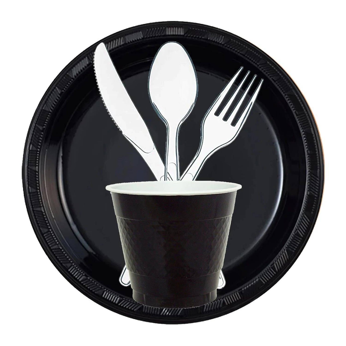 *BUY BULK* Hanna K. Signature 7" Black Plastic Plates Disposable Plates Hanna K Signature