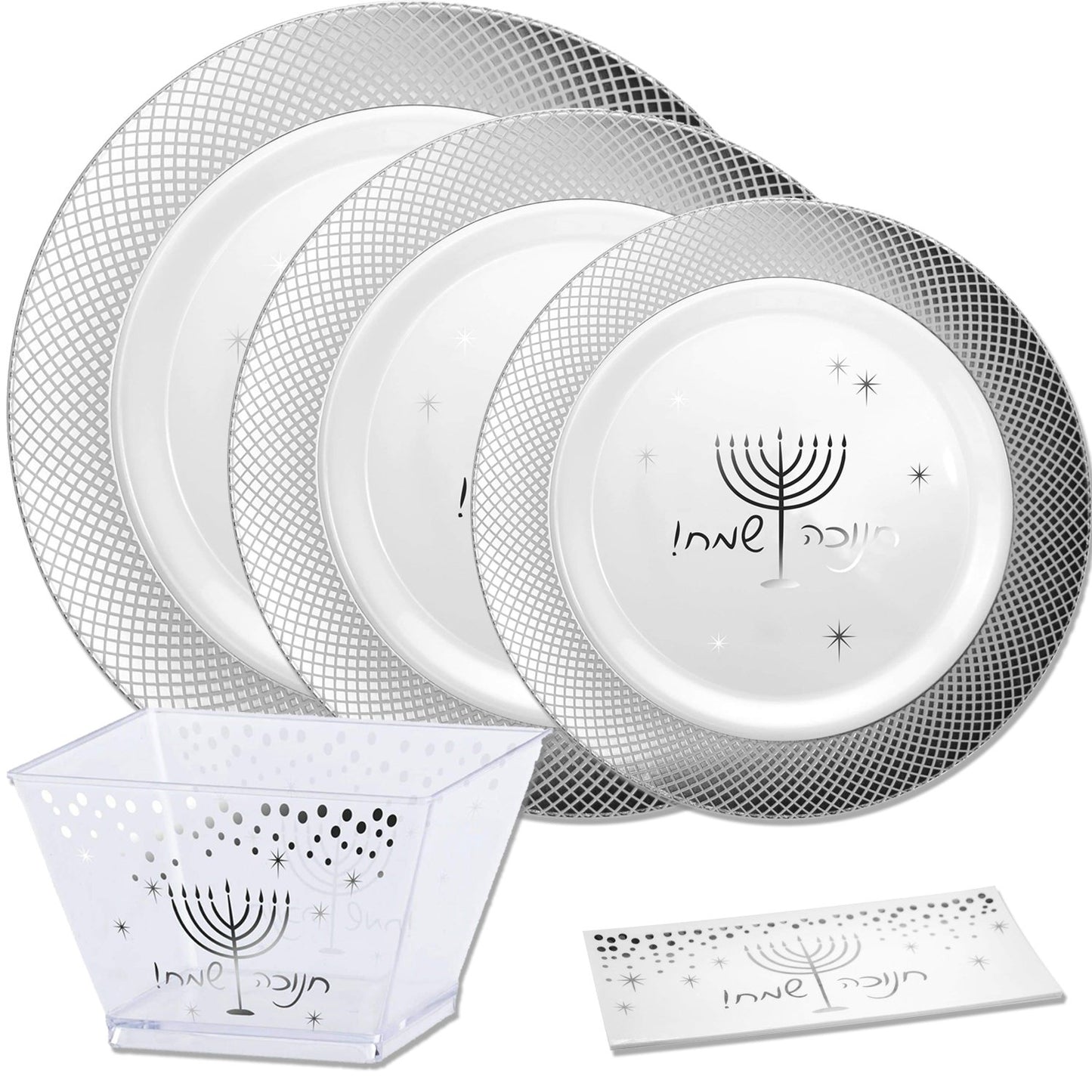 Chanukah Heavyweight Plastic Silver Plate 10.5" 10count Plate Lillian Tablesettings   