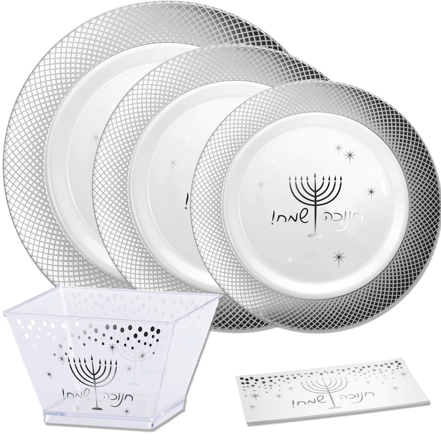Chanukah Heavyweight Plastic Silver Plate 10.5" 10count Disposable Plates Lillian Tablesettings