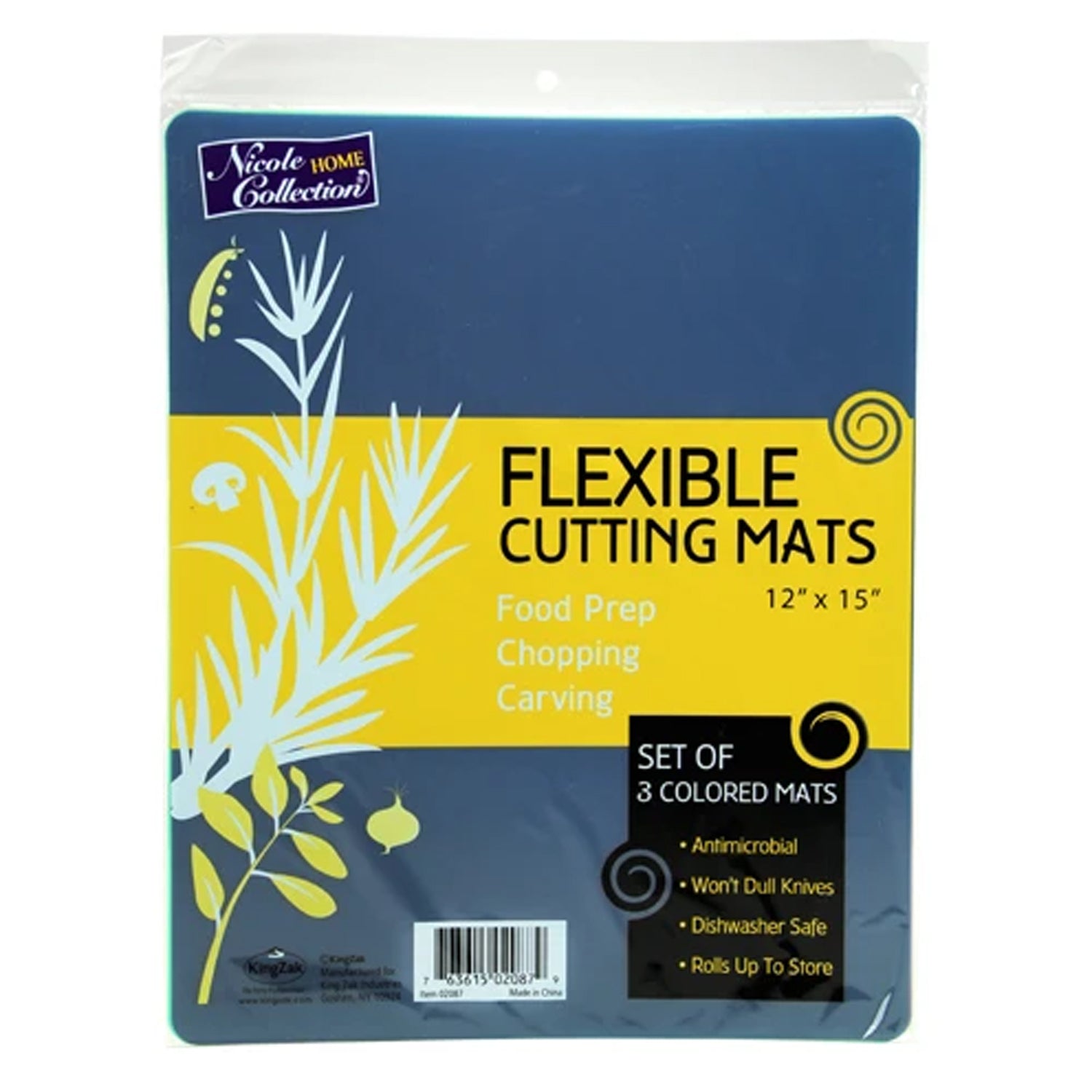  Flexible 3 Colored Cutting Board Mats set, Plastic