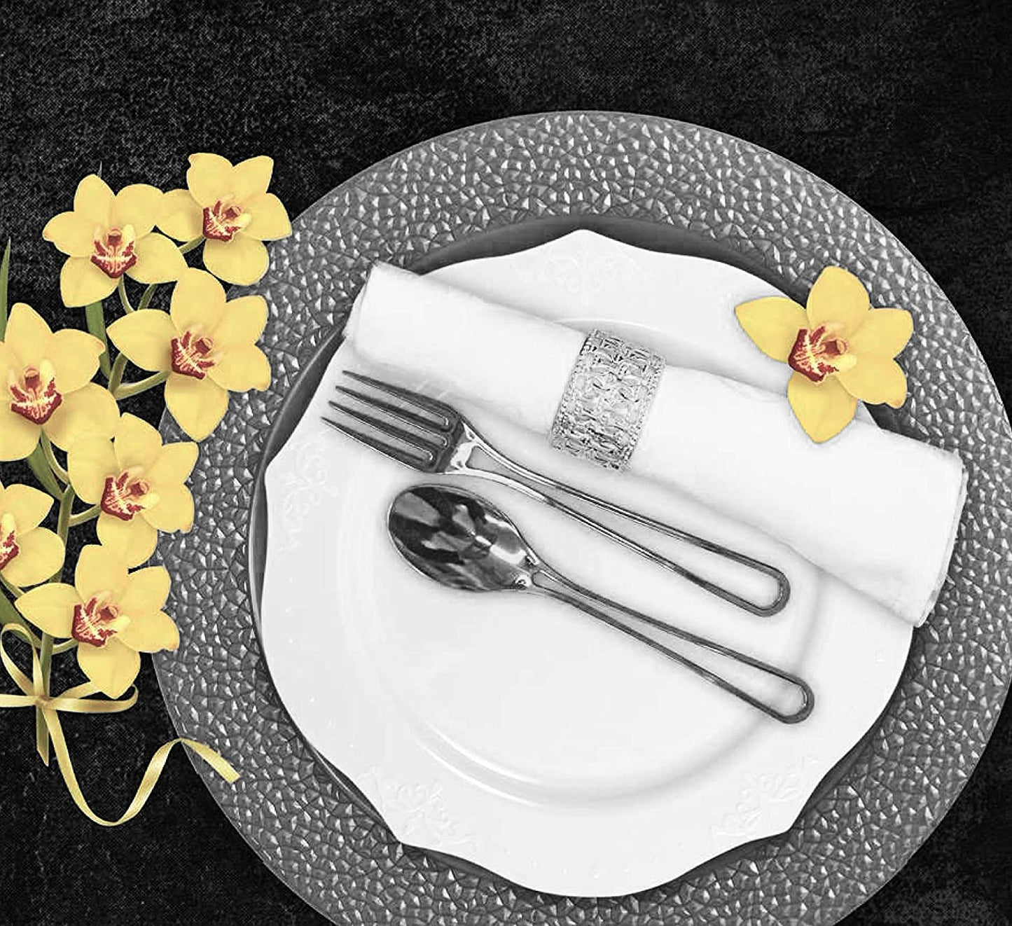 Charger Hammered Design Plates Silver 13" 2CT Tablesettings Decorline