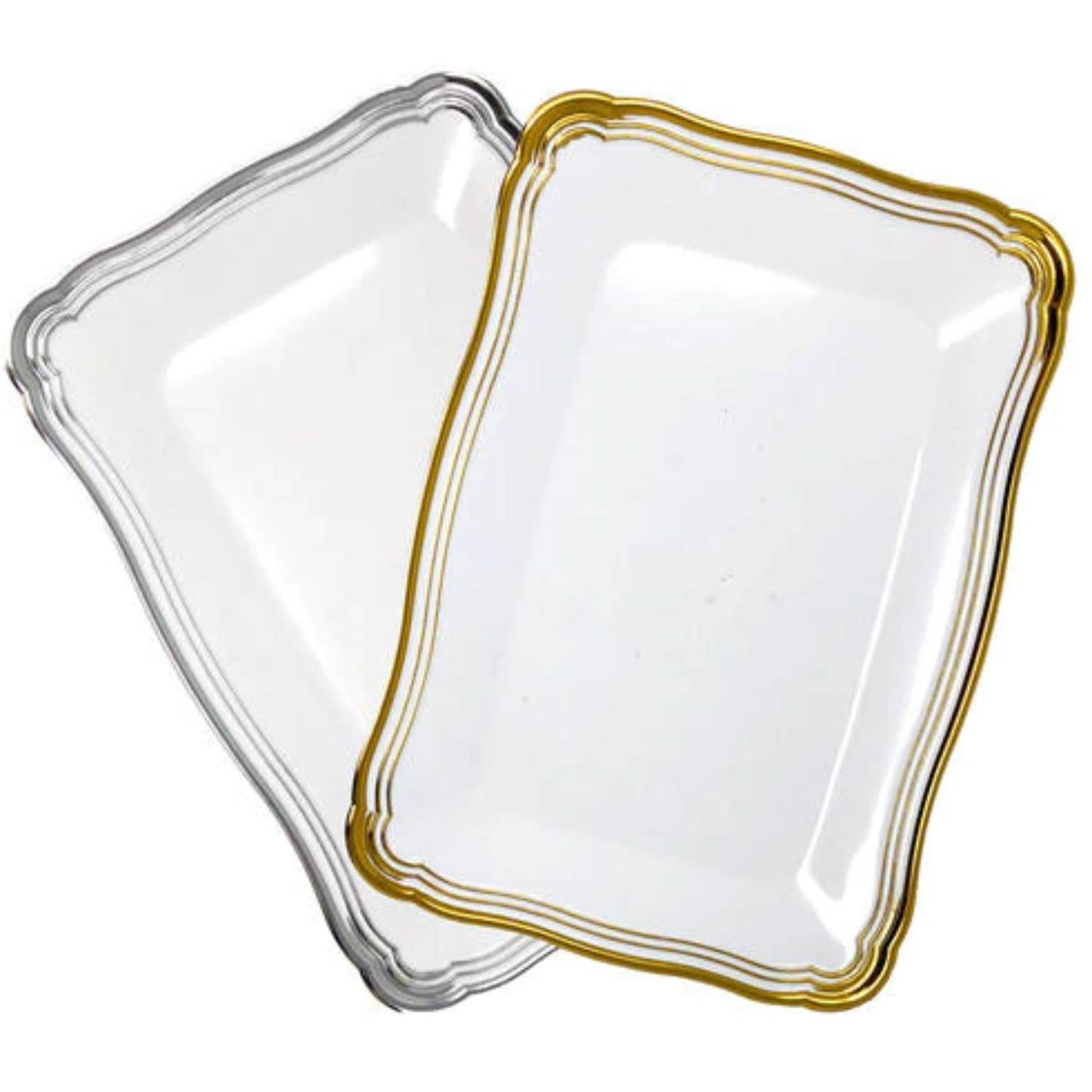 Aristocrat Collection 13” x 9” White & Silver Rectangle Serving Trays Serverware Decorline