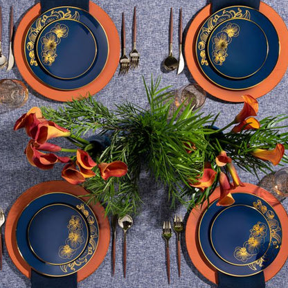 COMBO Orchid Collection Dinner Plate Royal Blue & Gold Tableware Package Set Plates Decorline   