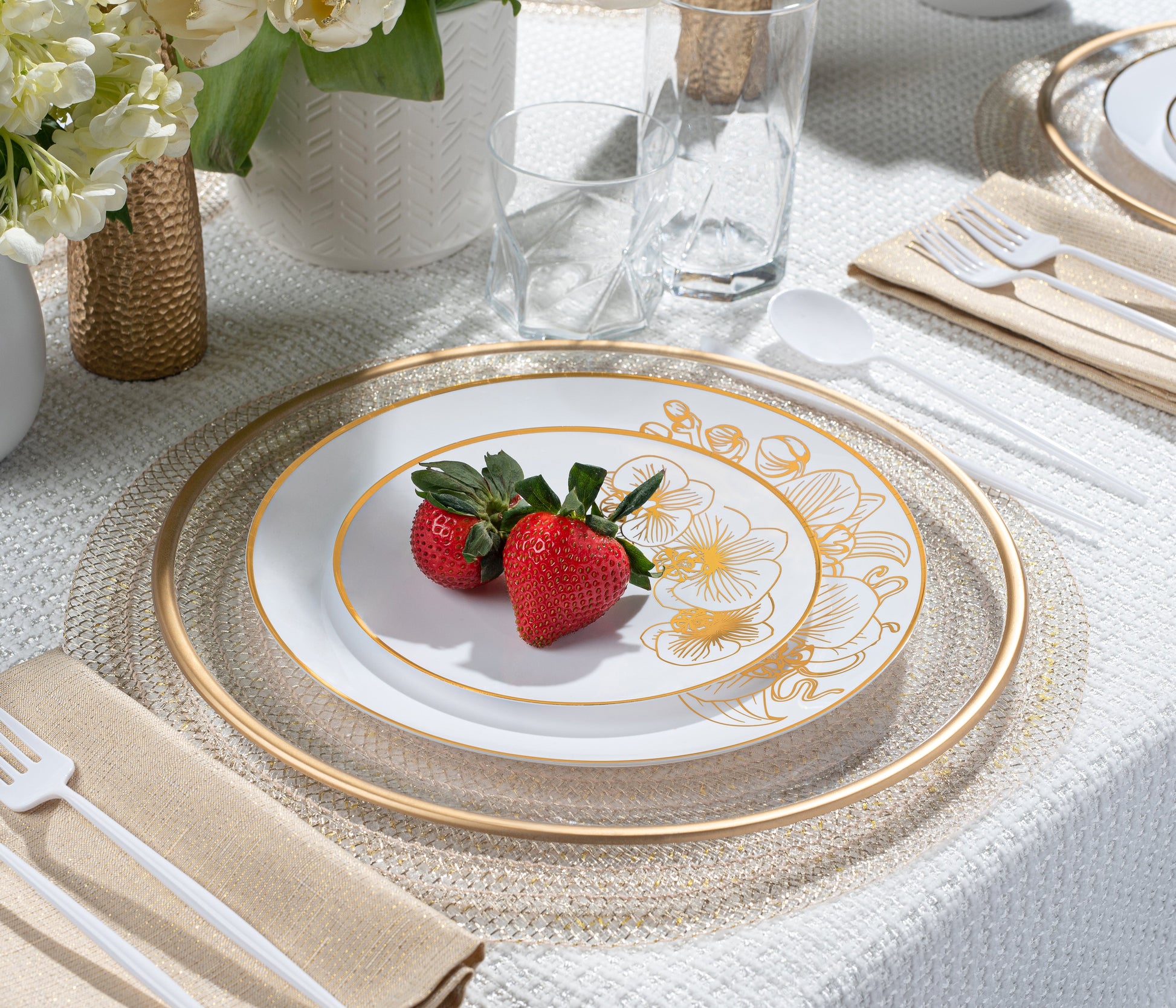 COMBO Orchid Collection Dinner Plate White & Gold Tableware Package Set Plates Decorline   