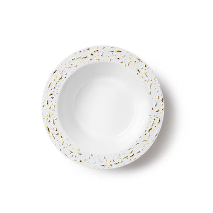 White and Gold Round Plastic Bowls 12oz - Pebbled  Decorline   