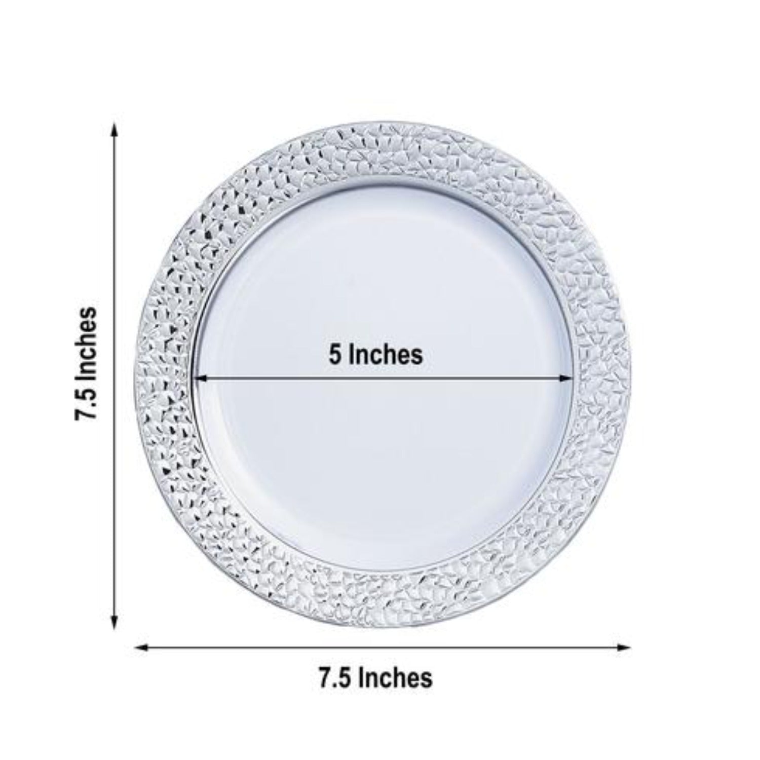 SALE Hammered Collections Salad Dessert Plate White Silver 7.25" 10 count Plates Decorline   