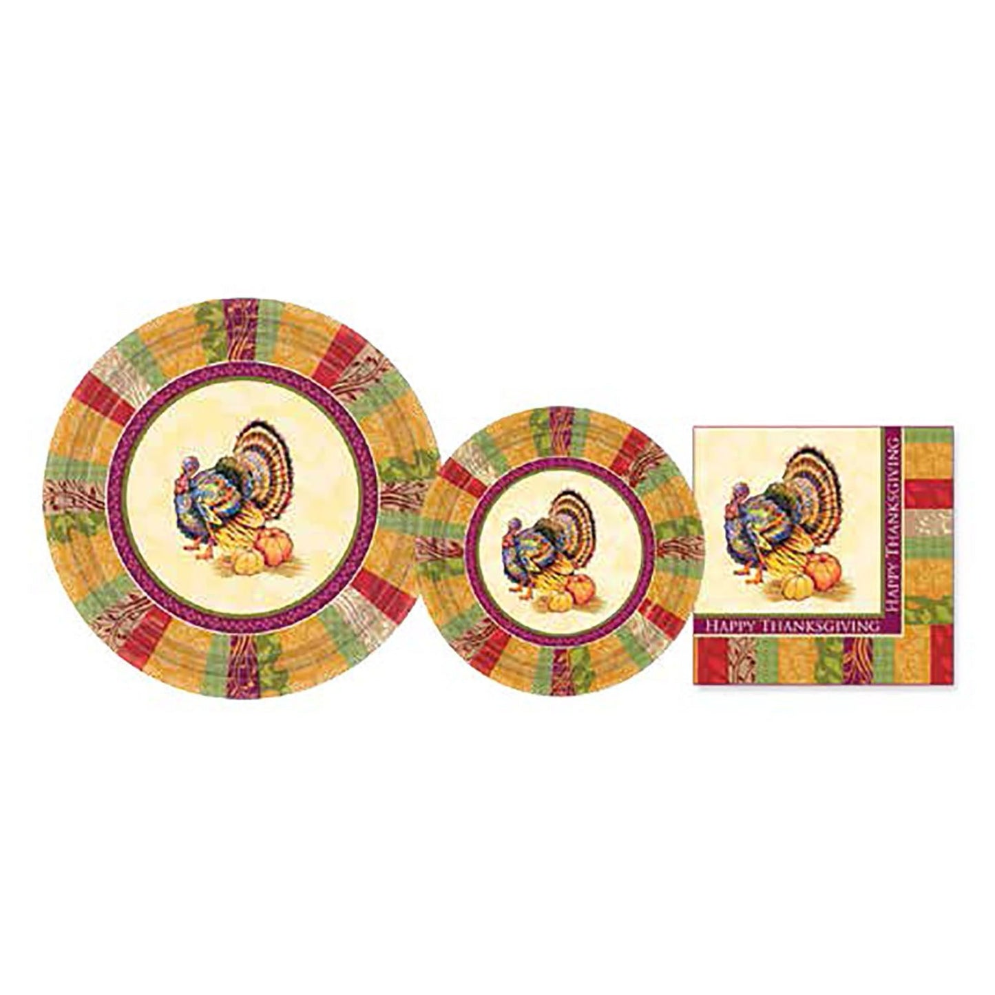 Fall Turkey Heavyweight Dinner Paper Plates 10.25" 8 Count Disposable Hanna K