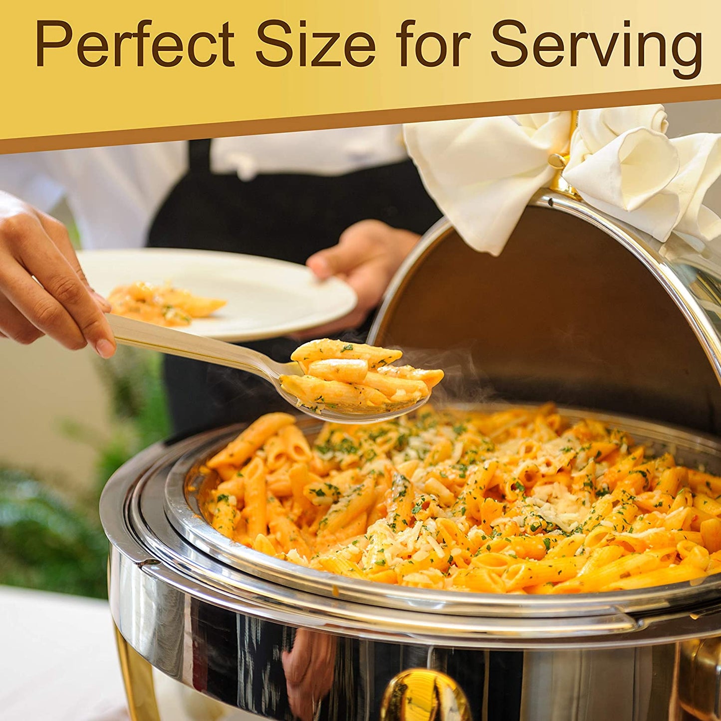 Lillian Tablesetting Polished Plastic Serving Spoon Gold 10" Disposable Spoons Lillian