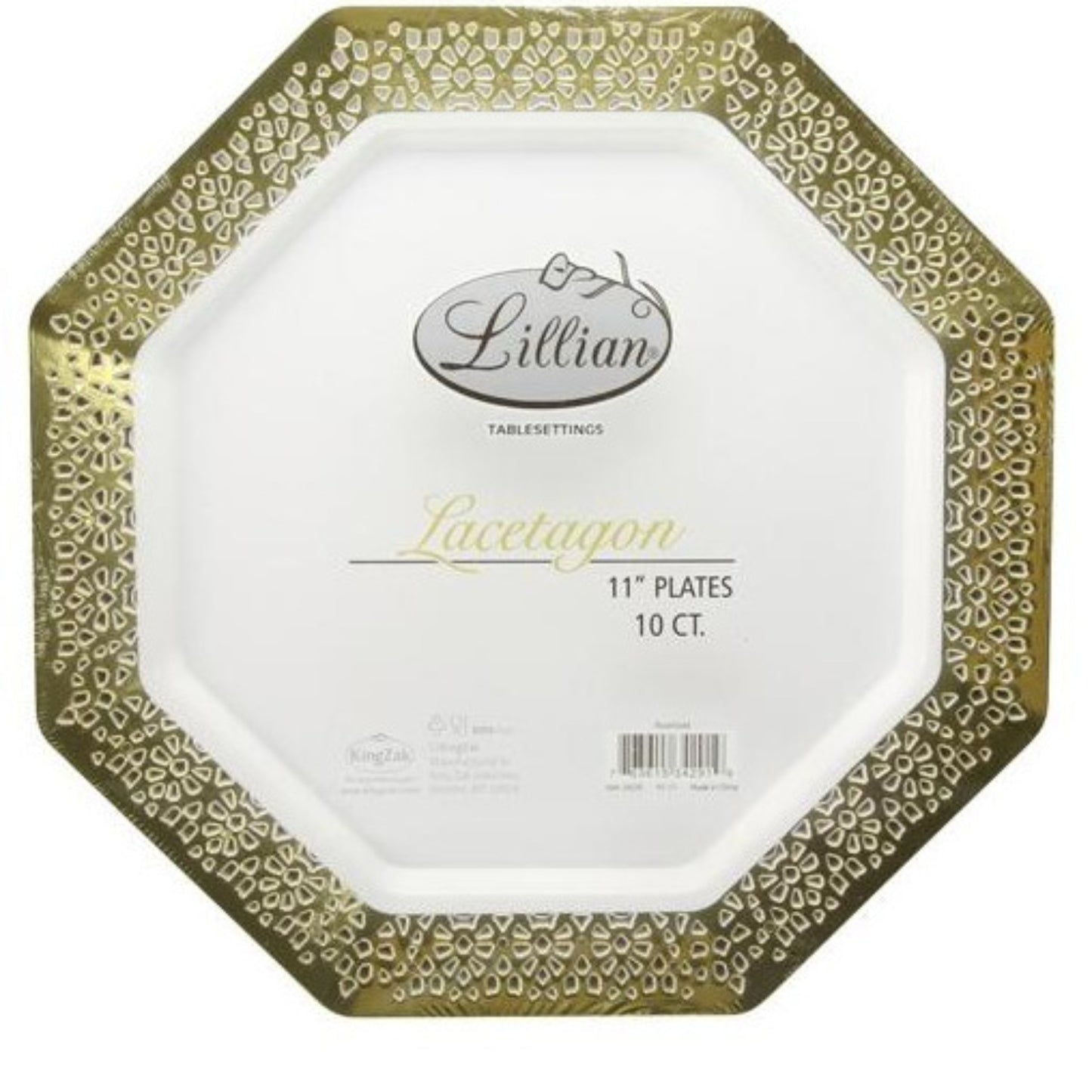 Gold Rim 11" White Plate EXTRA HEAVY WEIGHT Plastic Lacetagon Disposable Plates Lillian