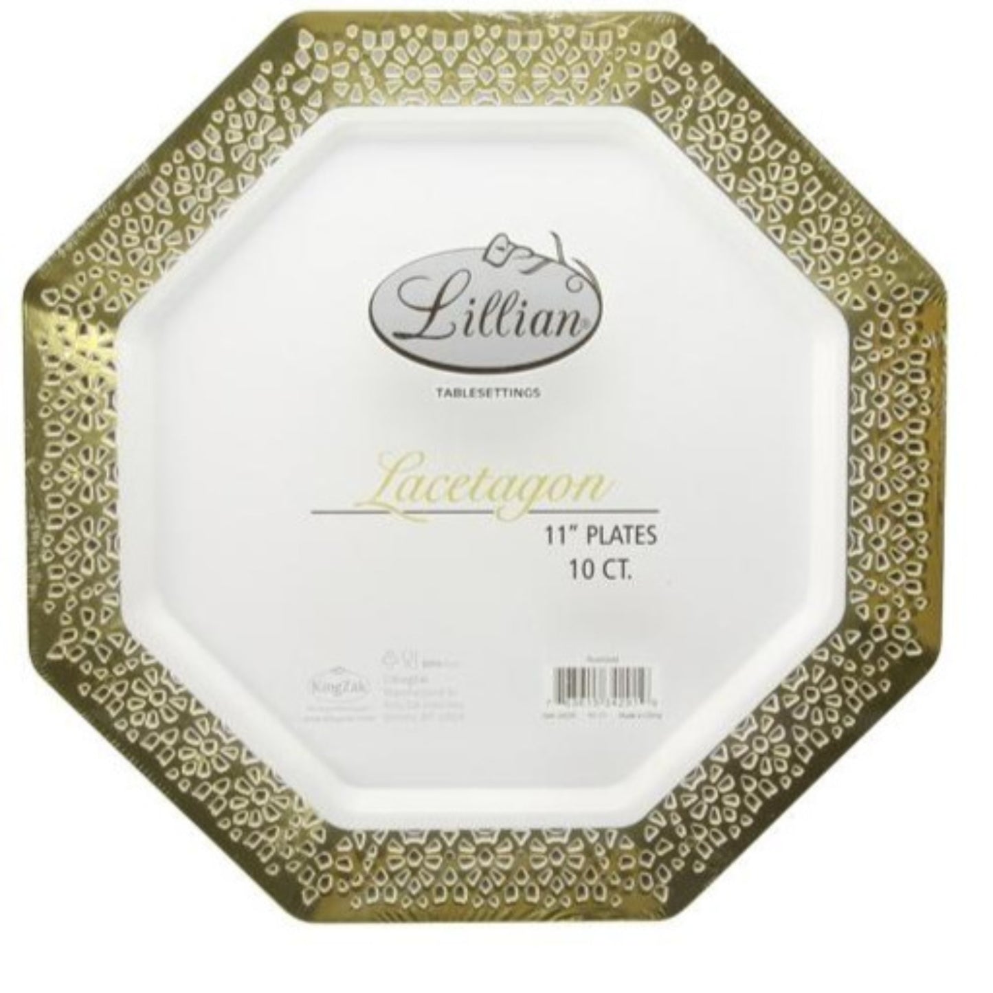Gold Rim Lacetagon 7.25" Pearl Appetizer/Dessert Plate Disposable Plates Lillian
