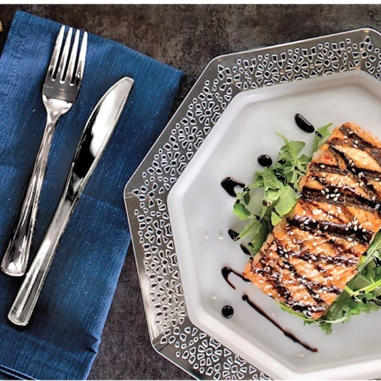 Lilian Tablesettings 160 Pcs Disposable Extra Heavyweight Silver Plastic Tableware Tablesettings Lillian