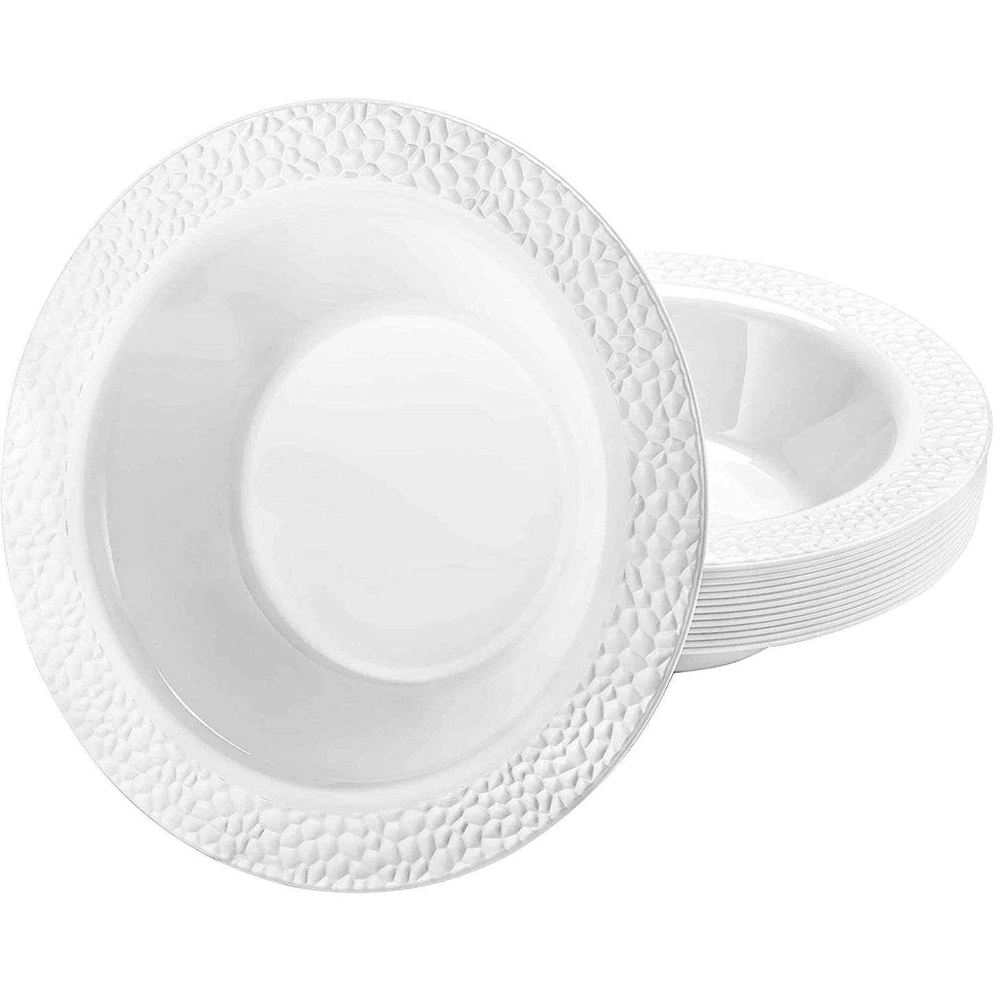 Pebbled 14oz White Rim Soup Bowls Elegant Bowls Lillian
