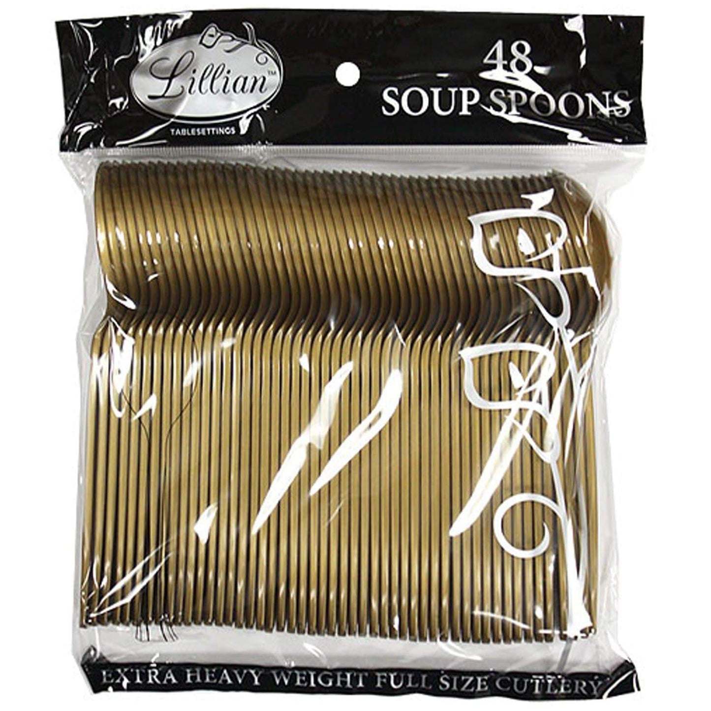 Lillian Tablesettings Extra Strong Quality Gold Premium Plastic Soup Spoons Cutlery Lillian