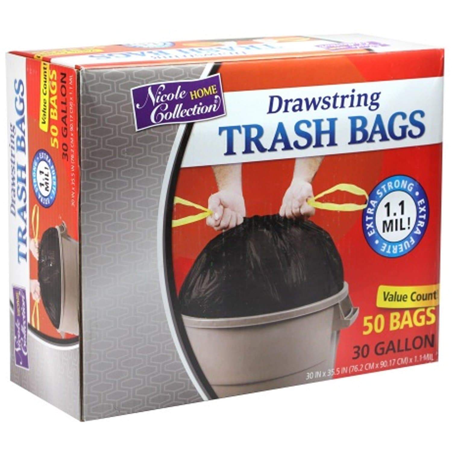 Nicole Home Collection Tall Kitchen Drawstring Trash Bags 13 Gal 50ct