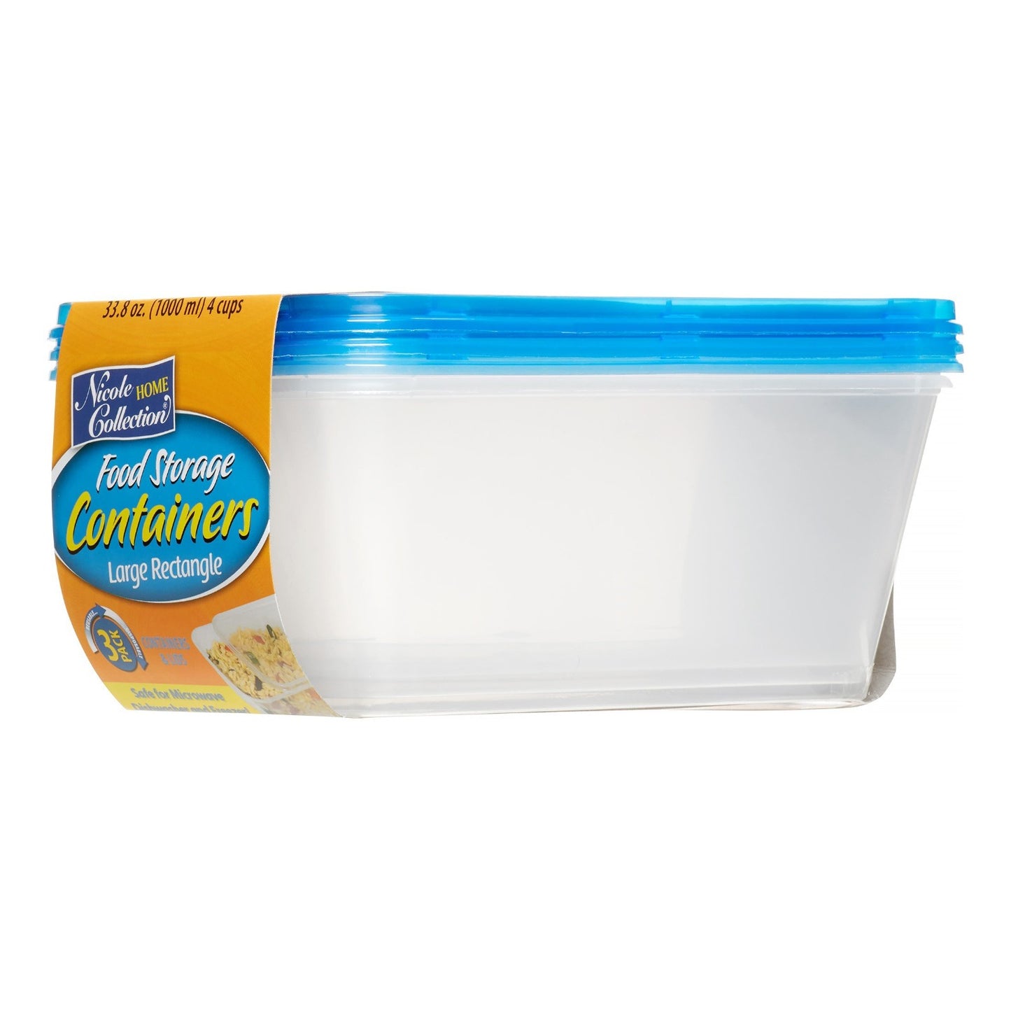 34 oz Light Weight Storage Container With Lid Large Rectangular Blue 3Count Food Storage & Serving VeZee