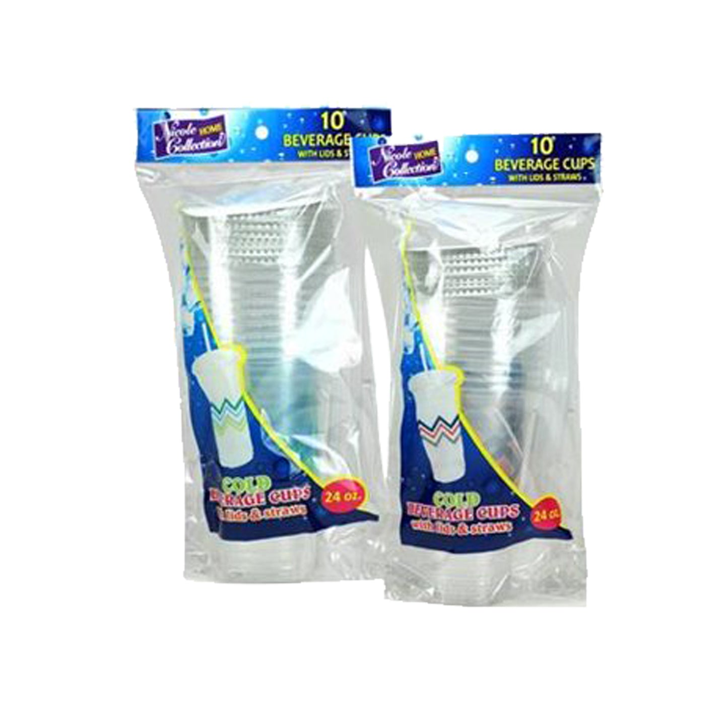 Nicole home Collection Premium Plastic Chevron Cups with Lids and Straws 24 oz Smoothie Cups VeZee